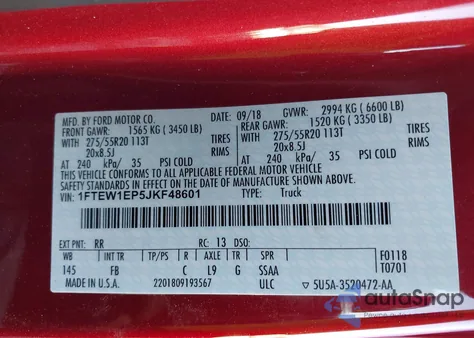 2018 Ford F-150 Xlt from USA, damaged, VIN 1FTEW1EP5JKF48601